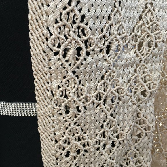 Crocheted Cream Shawl with Fringe by Tanner - Picture 3 of 10